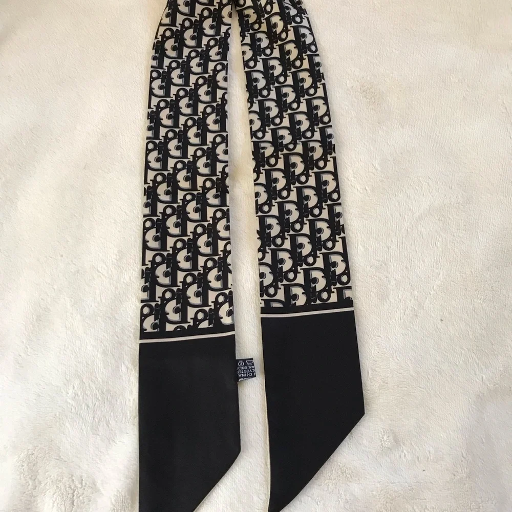 Dior Beige and Black 'J'ADIOR' Silk Twilly Scarf